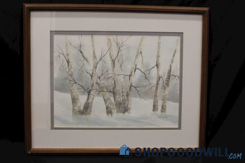 Framed Original Watercolor Painting 'Winter Trees' Signed by T.A. Gossard