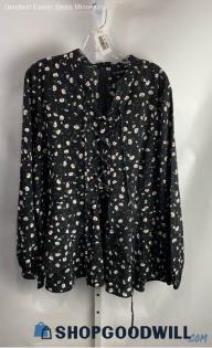 Lane Bryant Women's Black/White Floral Lace Up Detail Top - Sz 20