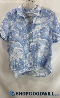 Tommy Bahama Women's Light Blue & White Leaf pattern SS Linen shirt - Sz S