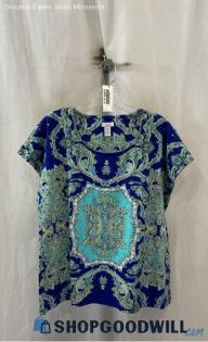 Chico's Women's Blue/Green Pattern T-Shirt - Sz XL