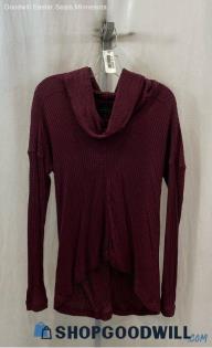 Lucky Brand Women's Maroon Waffle Knit Cowl Neck Sweater - Sz S