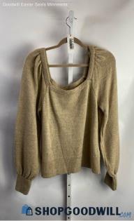 Anthropologie Women's Tan Square Neck LS sweater - Sz L