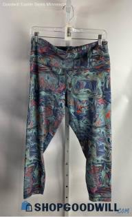 Lululemon Women's Blue/Pink Marble Pattern Cropped Leggings - Sz 14