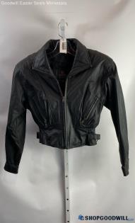 Byrnes & Baker Women's Black 100% Leather Crop Moto Jacket - Sz XS