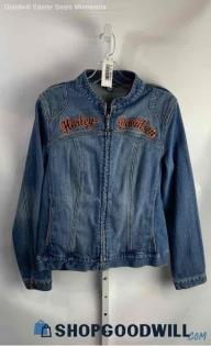 Harley Davidson Women's Dark Blue Logo Embroidered Denim Jacket - Sz L