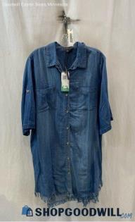 NWT Chelsea & Theodore Women's Dark Blue Chambray Lightweight Shirt Dress -Sz 2X