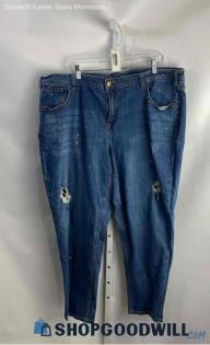 Lane Bryant Women's Blue Wash w/ Yellow Dot Detail Cotton Jeans - Sz 24