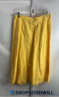 Chico's Women's Yellow Side Zip Eyelet Lace Hem Midi Lightweight Skirt - Sz 8