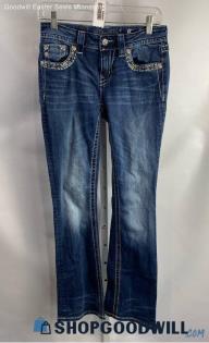 Miss Me Women's Weathered Dark Blue Mid Rise Bootcut Jeans - Sz 27