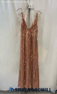 NWT Altar'd State Women's Pale Pink/Gold Foil Pattern Strappy Sundress - Sz XS