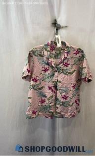 Tommy Bahama Women's Pink/Green Tropical Print Crop Button Up Shirt - Sz M