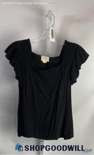 Maeve Women's Black Cap Shoulder Ruffle Sleeve Blouse - Sz 8