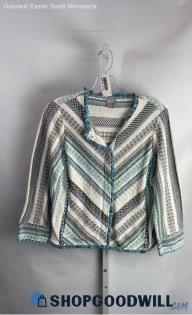 Chico's Women's Blue/White Striped Tweed Blazer - Sz S