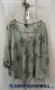 Torrid Women's Gray/Pink Floral Print Sheer Blouse - Sz 1