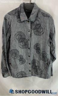 Chico's Design Women's Grey Print LS Linen shirt - Sz 1