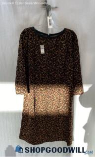 NWT Talbots Women's Brown/Black Leopard Long Sleeve Shift Dress - Sz 12