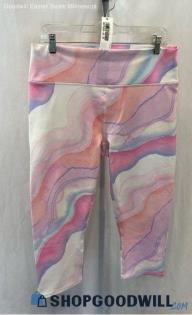 NWT Fabletics Women's Pink/Blue Marble Pattern Cropped Leggings - Sz XXL