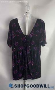 Torrid Women's Black/Purple Floral Blouse - Sz 2