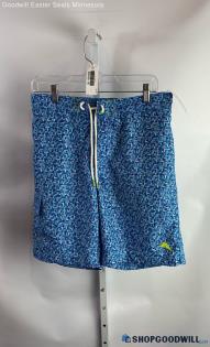 Tommy Bahama Men's Teal Blue/Purple Patterned Pull On Swim Trunks - Sz M