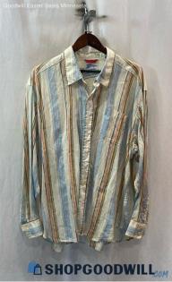 Tommy Bahama Men's Tan/Orange Stripe 100% Linen Long Sleeve Button Up Sz XXL