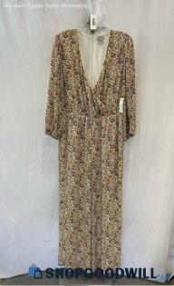 NWT Chico's Women's Tan Leopard Pleated Jumpsuit - Sz 10