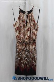 NWT White House Black Market Womens White/Tan Chevron Halter Sundress Sz M