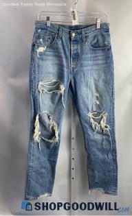 Levi's Women's Blue Distressed Straight Jeans - Sz 28