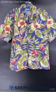 Excellent of Hawaii Men's Blue & Floral Hawaiian SS shirt