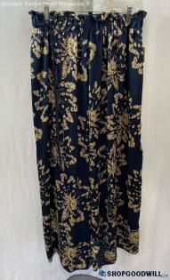 Free People Women's Navy/Peach Floral Pullon Pant - Sz L