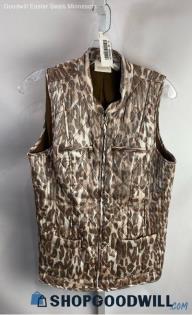 Chico's Women's Tan/Brown Shiny Leopard Quilted Zip Up Vest - Sz S