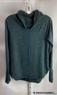 Athleta Women's Teal/Gray Heathered Cowl Neck Lightweight Hoodie - Sz XS