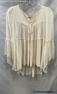 Free People Women's Light White Flare Sleeve Blouse - Sz S