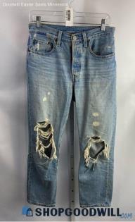 Levi's Women's Weathered Blue Distressed Straight Jeans - Sz 26x26