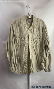 Columbia Men's Beige Ruched Performance Button Up Light Long Sleeve Shirt Sz XL