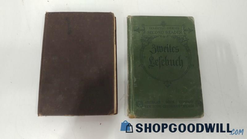 2PC Antique 1886 German Reader Textbook 1907 German Grammar Textbook