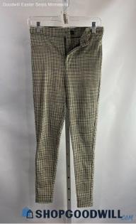 Zara Women's Green/Black Gingham Pattern Skinny Ankle Pant - Sz S