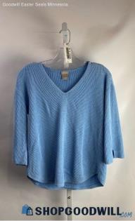 Chico's Women's Powder Blue Ribbed V Neck Knit Sweater - Sz 1