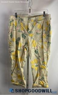 Chico's Women's Tan/Yellow Lemon Patterned Cropped Pant - Sz 10