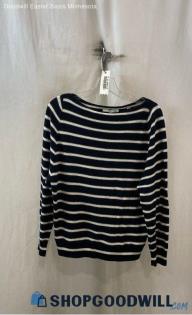 Vince Women's Navy/White Textured Boat Neck Sweater - Sz S