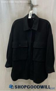 Zara Women's Black Twill Oversized Button Up Shirt Jacket - Sz S