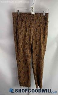 Chico's Women's Brown/Black Patterned Pull on Ankle Pant - 0.5  Sz 6