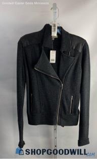 NWT Banana Republic Women's Heather Black Full Zip Moto Sweater - Sz M