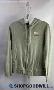 Patagonia Women's Heathered Gray Green Back Logo Graphic Zip-Up Hoodie - Sz M