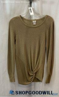 Chico's Women's Sand Tan Ribbed Knit Front Knot Long Sleeve Sweater - Sz 0