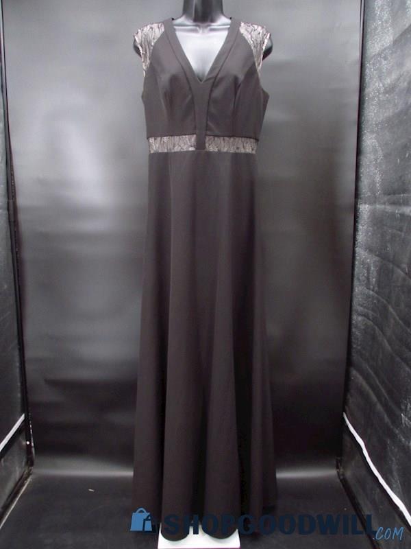 Aiden Mattox Women's Black/Nude Deep-V Lace Cutout Cap Sleeve Dress Size 6