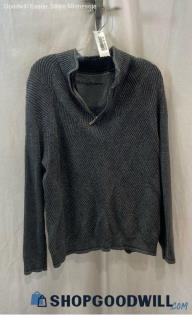 Tommy Bahama Men's Gray Geo Pattern Ribbed Knit Henley Sweater - Sz L