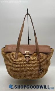 Michael Kors Naomi Brown/Tan Woven Raffia/Leather Trim Tote Bag Handbag/Purse