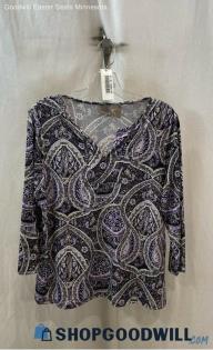 Chico's Women's Gray/Purple Floral Blouse - Sz M