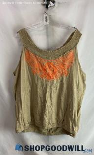 Lane Bryant Women's Tan/Orange Embroidered Tank Top - Sz 22