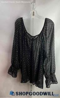 Lane Bryant Women's Black/Gold Polkadot Sheer Blouse - Sz 26